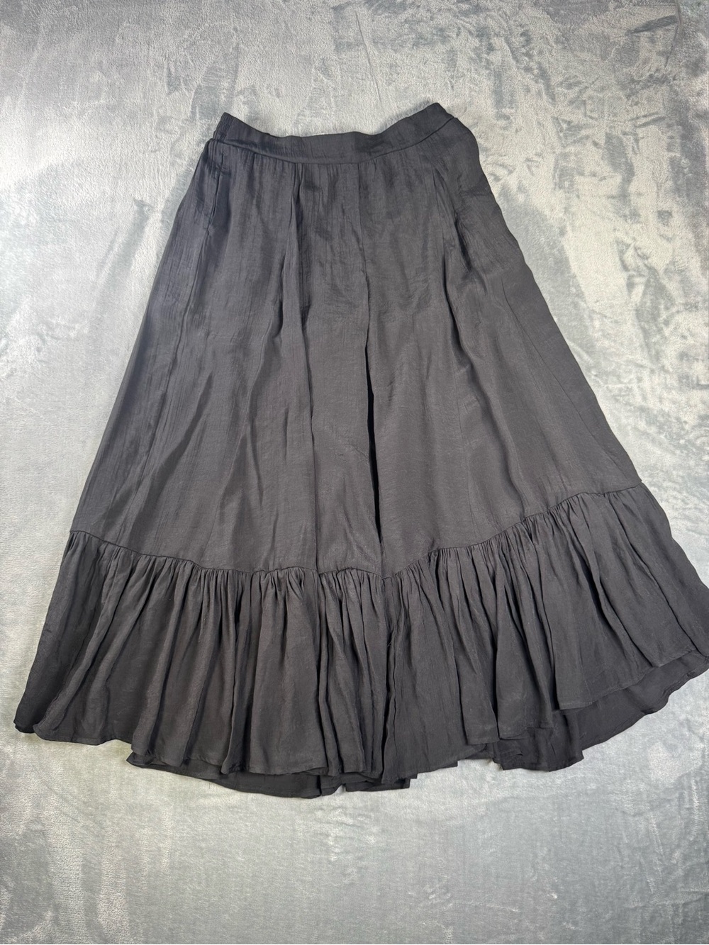 Halara Ruffle Wide Leg Pants Womens L Black High Waist Flowy Palazzo Regular